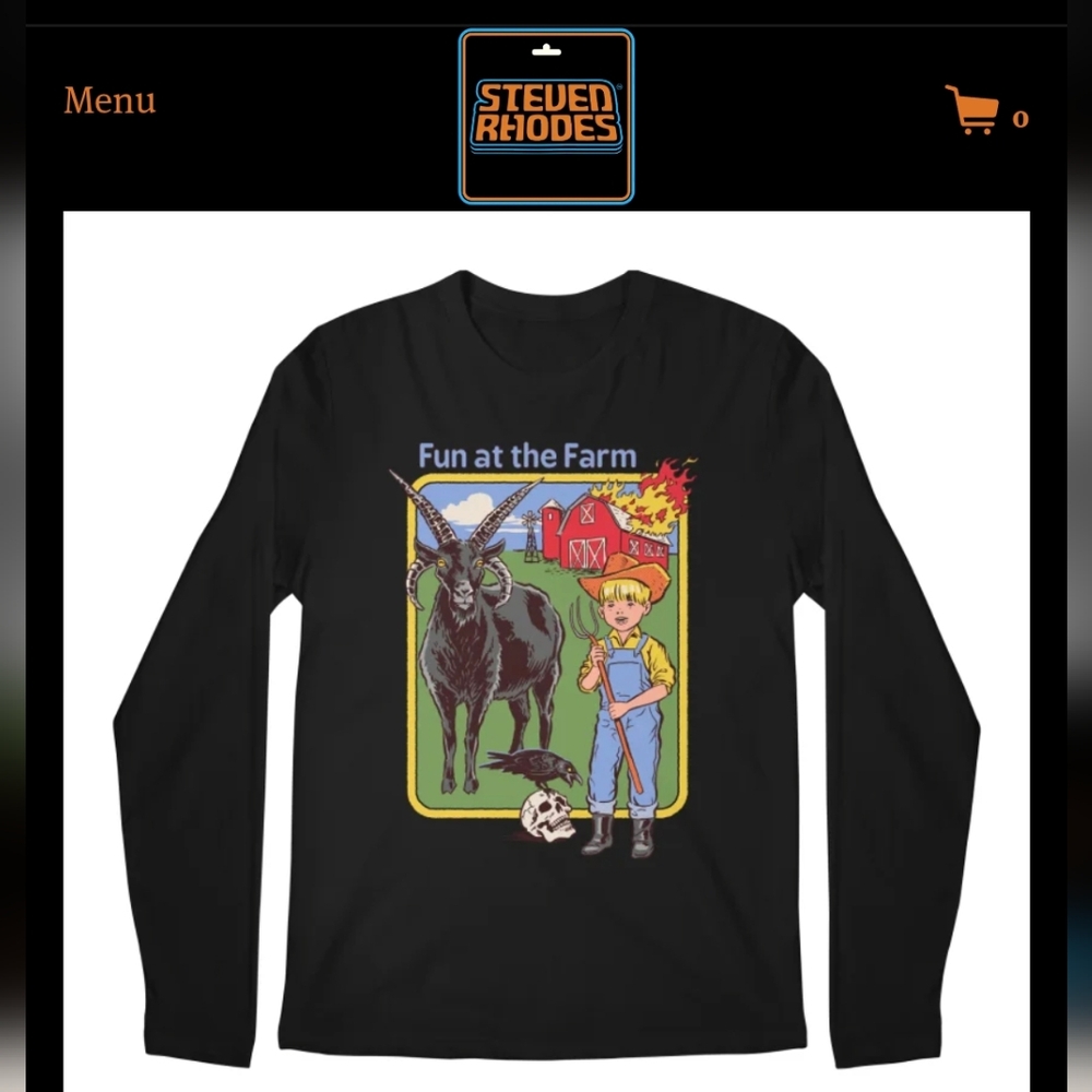 Steven Rhodes Fun at the Farm Crewneck Long Sleeve Shirt Demonic Goat Black Sz M
